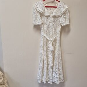 Speechless White Lace Formal Dress with Sailor Collar and Tie Belt